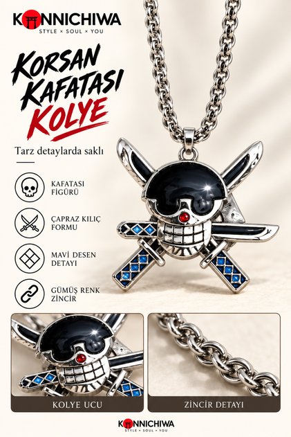 One Piece Roronoa Zoro Wind-Blown Three Swords Pirate Symbol Pendant