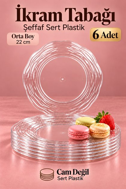 22cm 6 Adet SERT PLASTİK mika Sunum İkramlık Tabak Çorba Meyve Meze Salata Tatlı Tabağı Çerez Kasesi