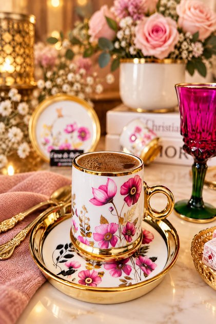Viola 6-Person Porcelain Coffee Cup (Pink)