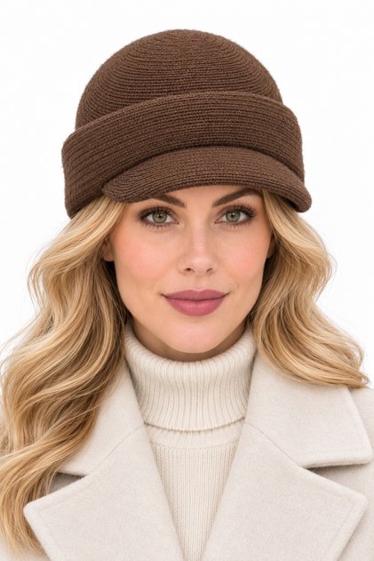 19123 Kahverengi Unisex Kısa Katlamalı Bere Premium Docker Şapka