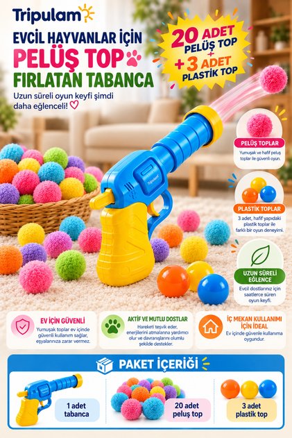 İnteraktif Kedi Oyun Tabancası | Peluş Toplarla Eğlenceli Oyun Zamanı