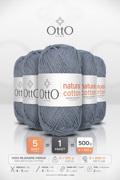Natural Cotton • Indigo Blue (6041) • 5-Pack × 100 Gr / 200 m • 2 mm • Cotton Thread • Punch, Amigurumi, Macrame