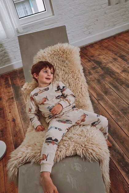 Patterned Pajama Set 2-8 Years Ecru Airplane Pattern