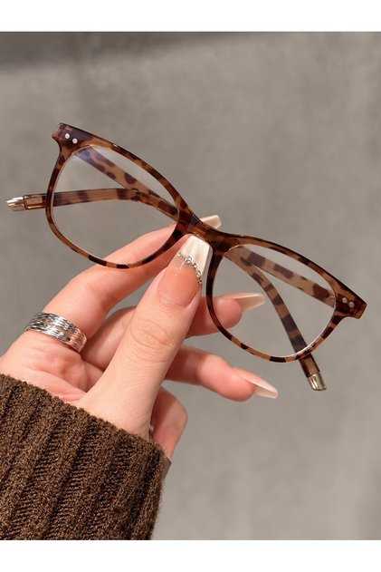 Leno 51 Ekartman Leopard Gold Bone Rectangular Unisex Women's and Men's Transparent Blue Light Blocking Filtered Blue Block Glasses.