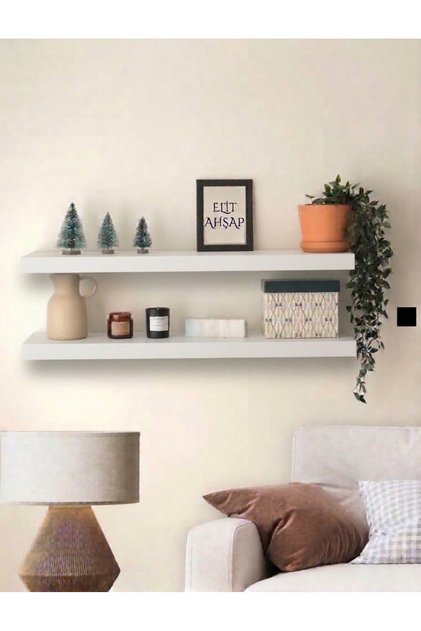 2’li Gizli Bağlantılı Uçan Raf Takımı - 70x15 Beyaz Duvar Rafı - Modern Dekoratif Kitaplık