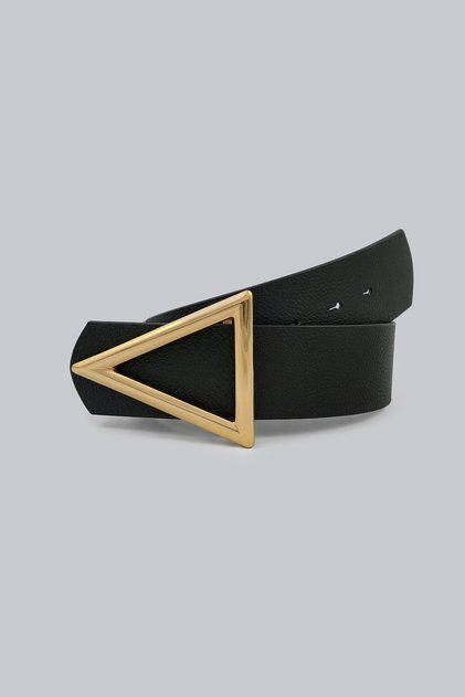 Triangle Gold Buckle Black Thick Women's Belt 4.5 cm
