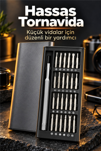 24 Parça Saatçi PC Gözlük Mıknatıslı Tornavida Seti Özel Kutulu
