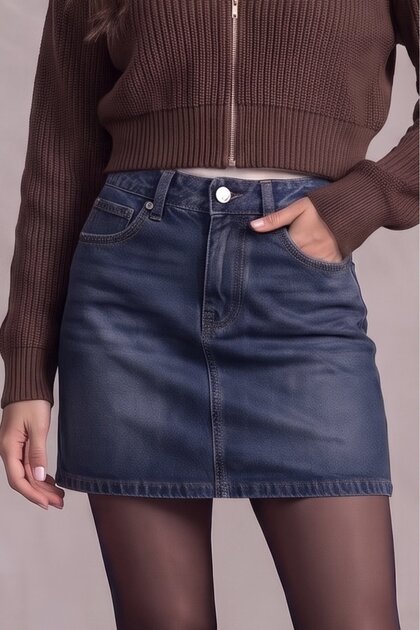 Women's High Waist Mini Denim Skirt with Pockets, Slim Fit, 100% Cotton Denim Skirt
