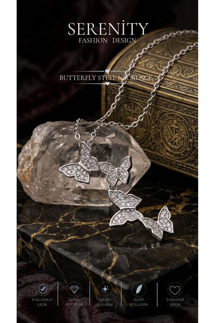 In-Line Butterfly Figure Steel Necklace