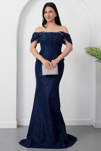 Strapless Neckline Rhinestone Lace Dress Dmn226