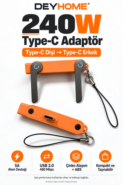 Katlanabilir Standlı Type-C to Type-C Adaptör | Taşınabilir Mini Dock Şarj & Veri Dönüştürücü (Anahtarlık Tasarım)