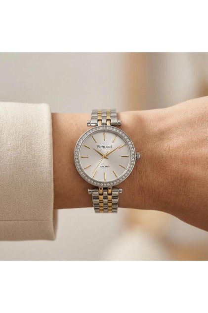 Women's Wristwatch with Gold and Silver-Toned Stones and a 2-Year Warranty, Model Fc102403419m.04640003