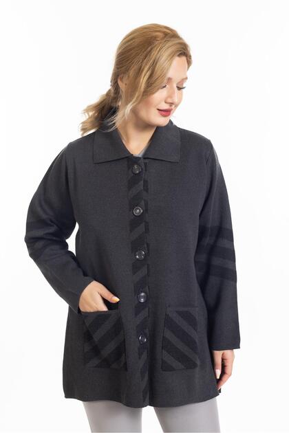 Women's Middle-Aged and Above Knitwear Knitted Tight Woven Buttoned Polo Collar Mother Winter Cardigan 8189