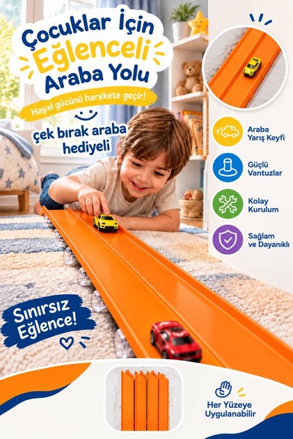 Go Track Çek-Bırak Araba Hediyeli Turuncu Renk Esnek Yarış Pisti 4.5 Mt