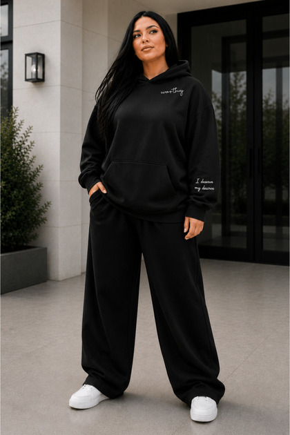 Women's Plus Size 3 Thread Hooded 2-Piece Tracksuit Set Oversize Hoodie Wide Leg Pants Printed Winter L-8Xl