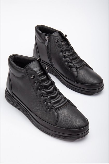 Guaranteed Black Color Orthopedic Sole Zippered Warm Lined Boots Rubber Sole Lace Up Boots