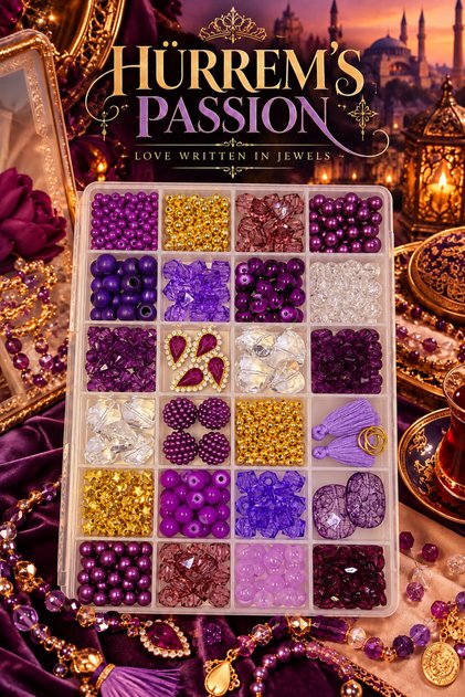 Hürrem’s Passion 👑 24 Bölmeli Takı Yapma Seti – Mor, Mürdüm & Altın Boncuk Tasarım Kiti