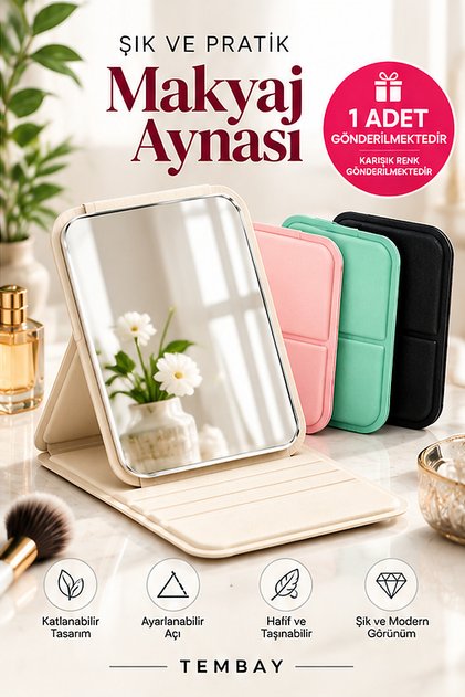 Katlanabilir Makyaj Aynası Masaüstü Standlı Cep ve Çanta Aynası
