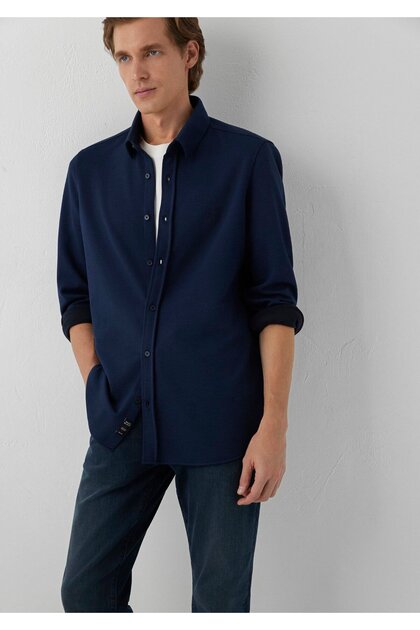 Men's Navy Blue Long Sleeve Shirt Night Navy Blue Shirt