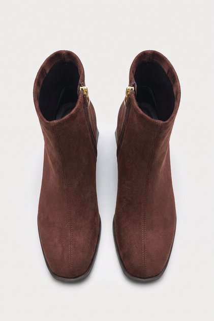 Women's Brown Suede Blunt Toe Thick Heeled Side Zipper Boots with Orthopedic Insole Milora