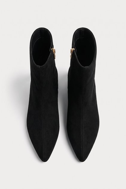 Women's Black Suede Pointed Toe Low Heel Zippered Casual Office and Winter Boots