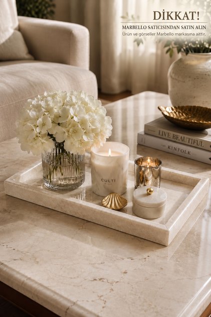 Beige Natural Marble Tray 17X32 cm Decorative Presentation Tray Bathroom Organizer Console and Coffee Table Organizer