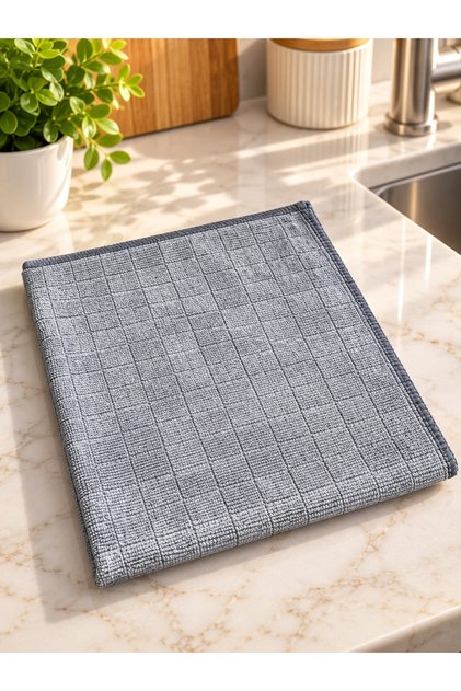 (1 PIECE) Microfiber Kitchen Cloth, Grey Checked