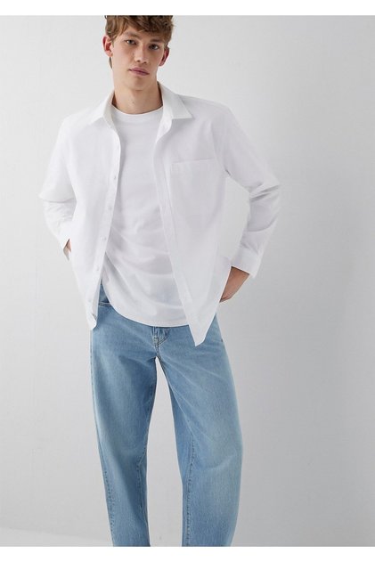 Cepli Beyaz Gömlek Loose Fit / Bol Rahat Kesim 0212126-620