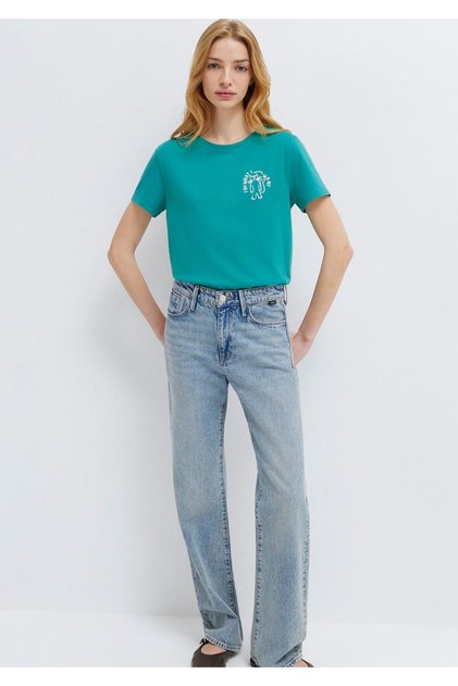 Cat Printed Green T-Shirt Semi Slim Fit 1613873-71914