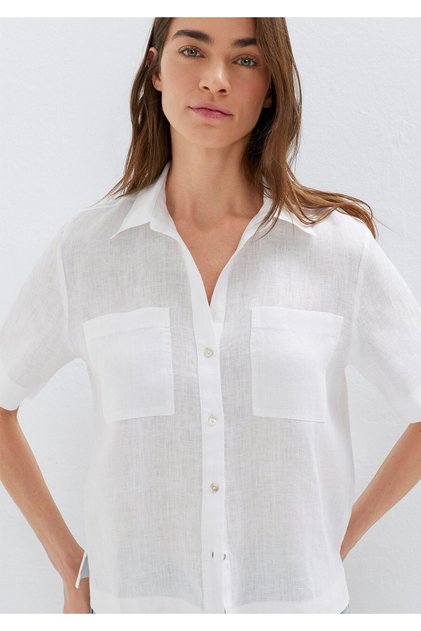 Soft-Premium White Linen Shirt with Pockets, Slim Fit / Narrow Cut 1211466-620