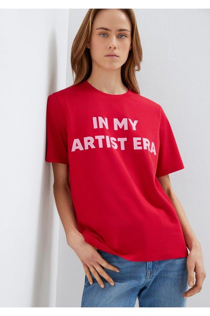 Slogan Printed Red T-Shirt Regular Fit / Normal Cut 1613734-70935