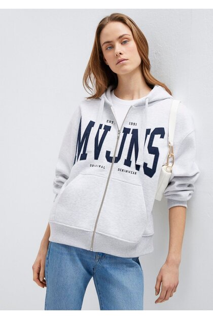 MVJNS Logo Kapüşonlu Gri Sweatshirt 1S10421-80196