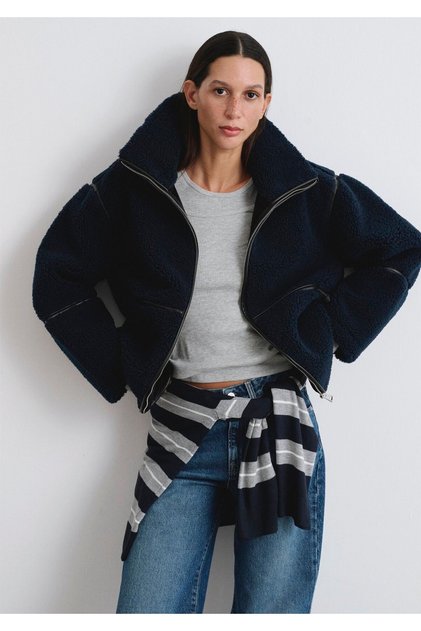 Navy Blue Sherpa Jacket Loose Fit / Relaxed Fit 1110719-90372