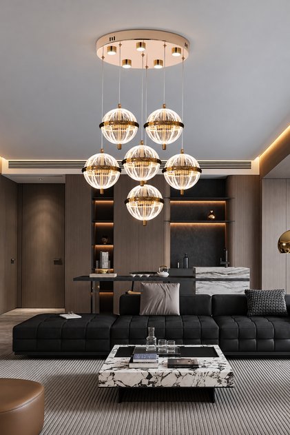 Barkın 6'Lı 40 Watt Yuvarlak Gold Ledli Modern Salon Avize