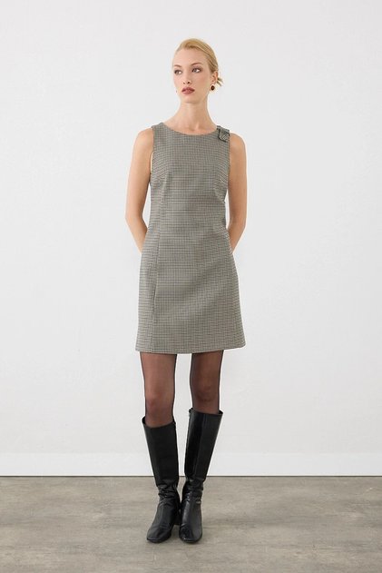 Houndstooth Gilet Dress - Green