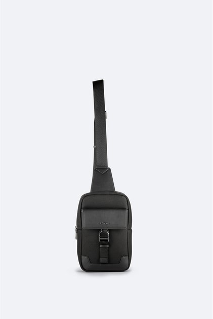Black Clip Lock Closure Single Strap Crossbody Shoulder Bag B009764