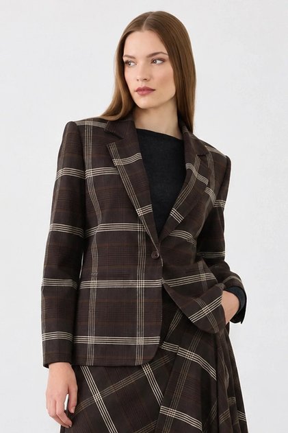 Plaid Blazer Jacket - Brown