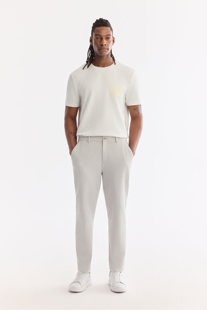 Men's Light Gray Classic Waist Cotton Elastane Relaxed Fit Chino Trousers A61Y3013