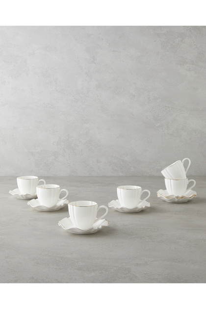 Lumen New Bone China 12 Parça 6 Kişilik Kahve Fincan Takımı 90 ml Beyaz-Gold