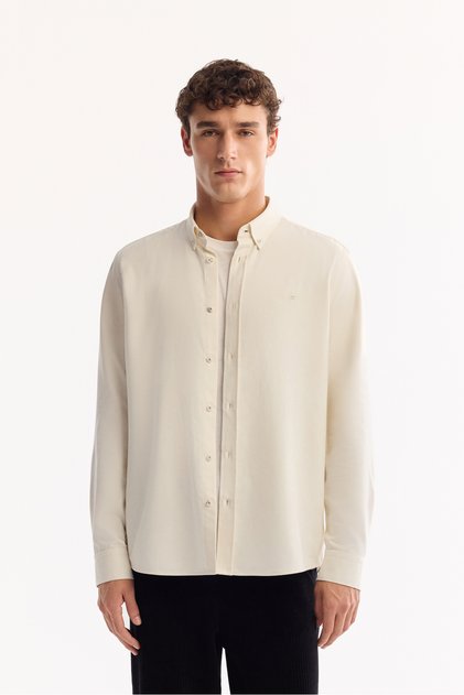 Men's Ecru Buttoned Collar Cotton Soft Touch Regular Fit Shirt A52Y2042