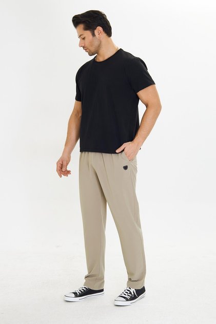 Men's Stretchfit Flexible Elastic Long Sweatpants Beige 2663-B