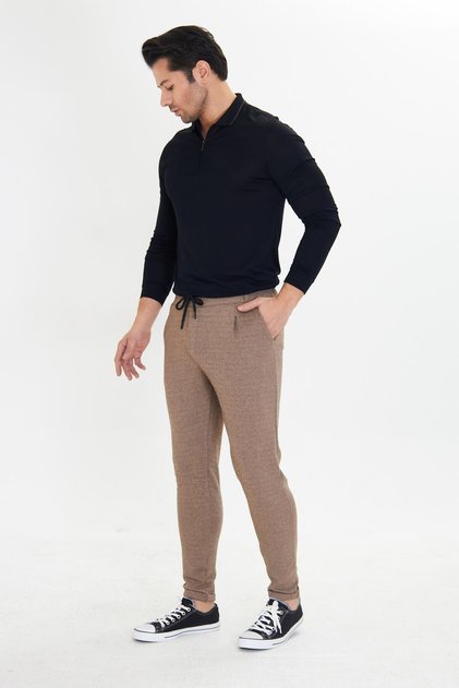 Men's Polycotton Flexible Jogger Trousers Brown 5801-K