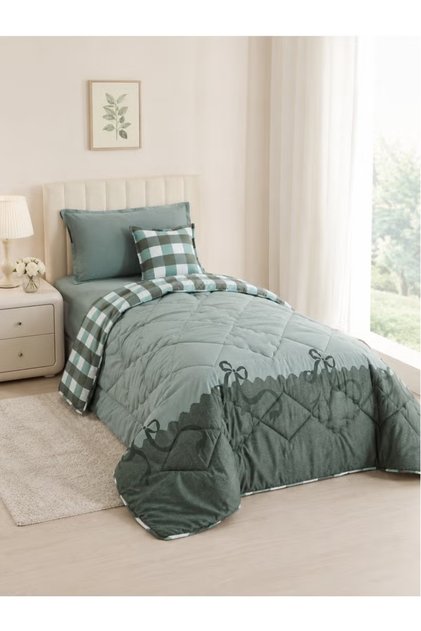 4-Piece Single Bedding Set with Medium-Filled Comforter, Flat Sheet, Pillow Cover & Decorative Pillow Cover