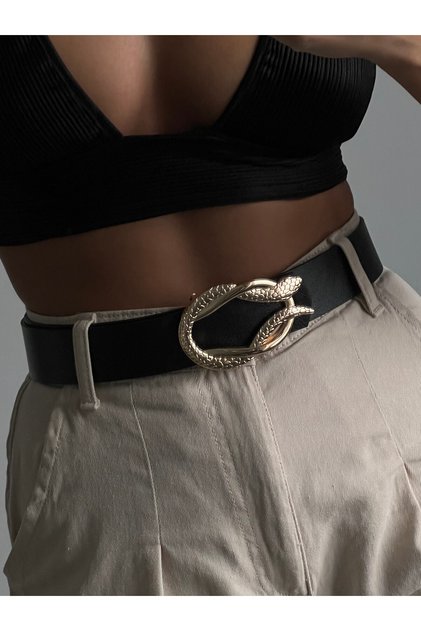 GOLD Women's Buckled Belt with Snake Buckle, Jacket Belt, Dress Belt, Shirt Belt