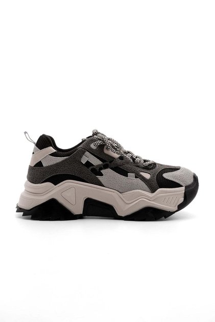 Women's High Thick Sole Sneaker Lace-Up Suede Sports Shoes Edisa - Running Shoes Black