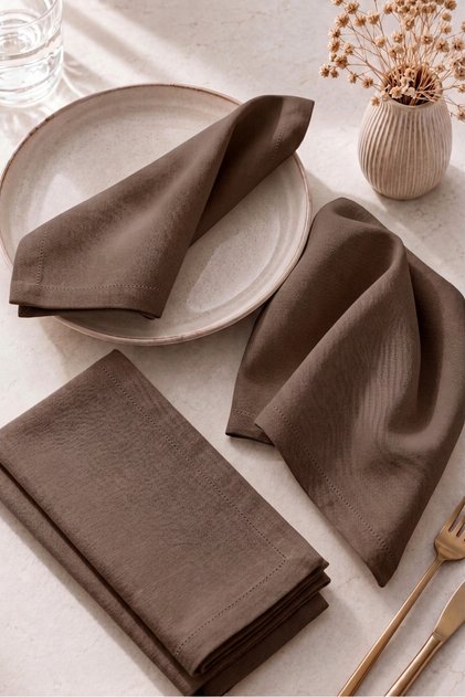 American Service, 6-Piece Special Stitched Fabric Napkin Brown