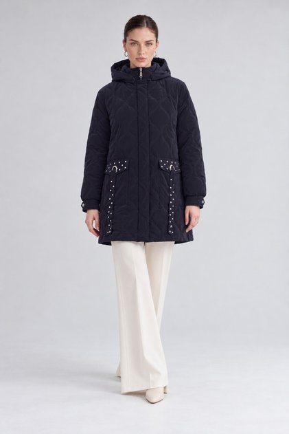 Navy Blue Quilted Jacket with Pocket Detail