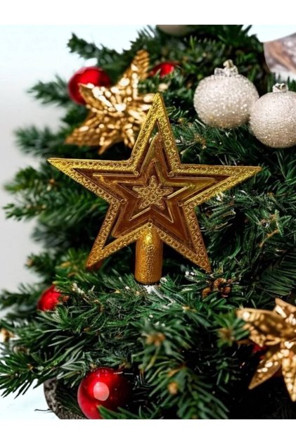 10 cm Gold Tepe Yıldızı Christmas Pine Tree Gold Star Tepelik Small Size Gold Tepe Yıldızı