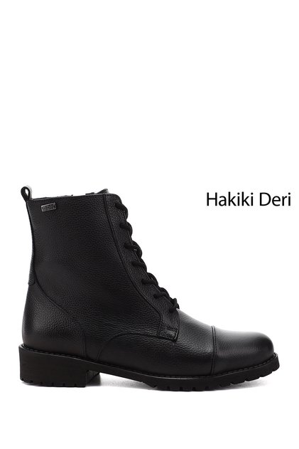 Women's Black Floater Zippered Rubber Sole Genuine Leather Boots