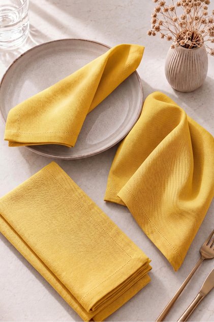 American Service, 6-Piece Special Stitched Fabric Napkin Yellow